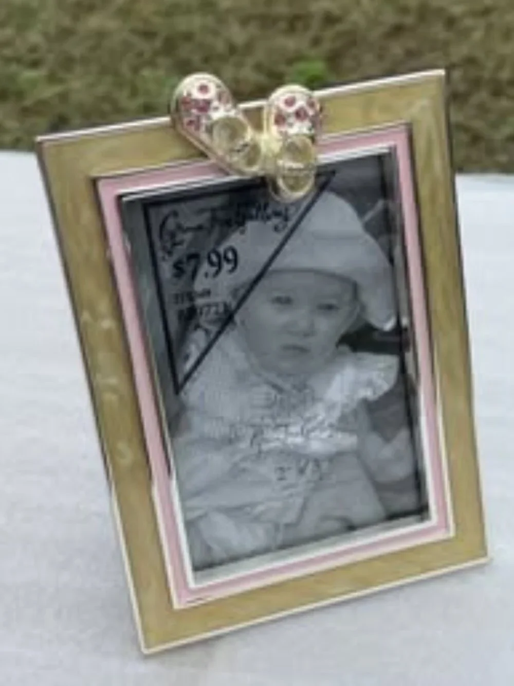 Vintage Green Tree Gallery Baby’s Room Pink Rhinestone Baby Shoes Picture Frame